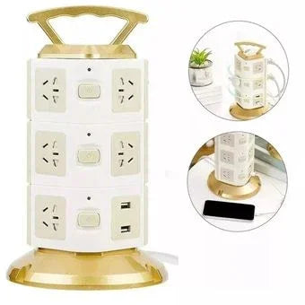 Multitoma De Torre Vertical 4 Pisos 2 Puertos Usb