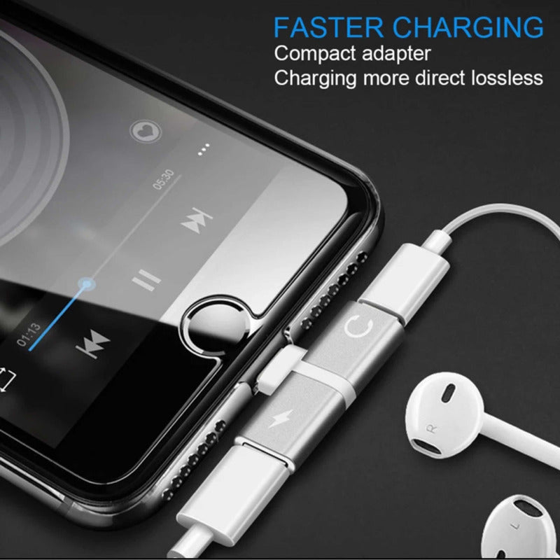 Adaptador Dual Para iPhone, Carga Y Audio Jack 2 En 1
