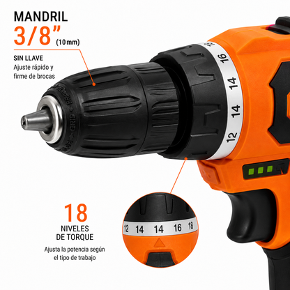 Taladro Atornillador Inalámbrico 3/8" 10MM 12V