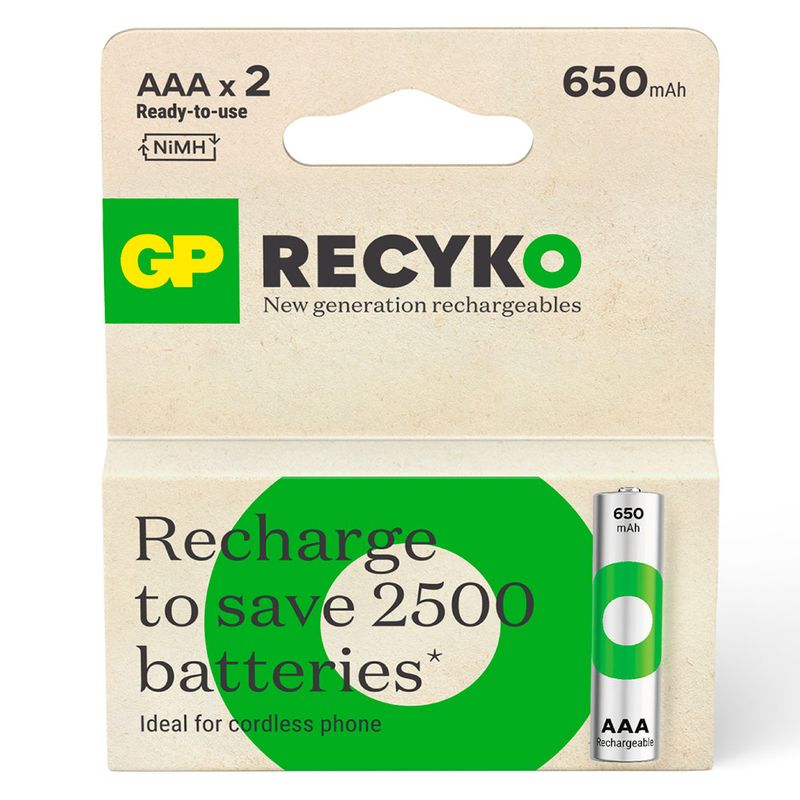 Pilas AAA x2 Recargables GP 650mAh