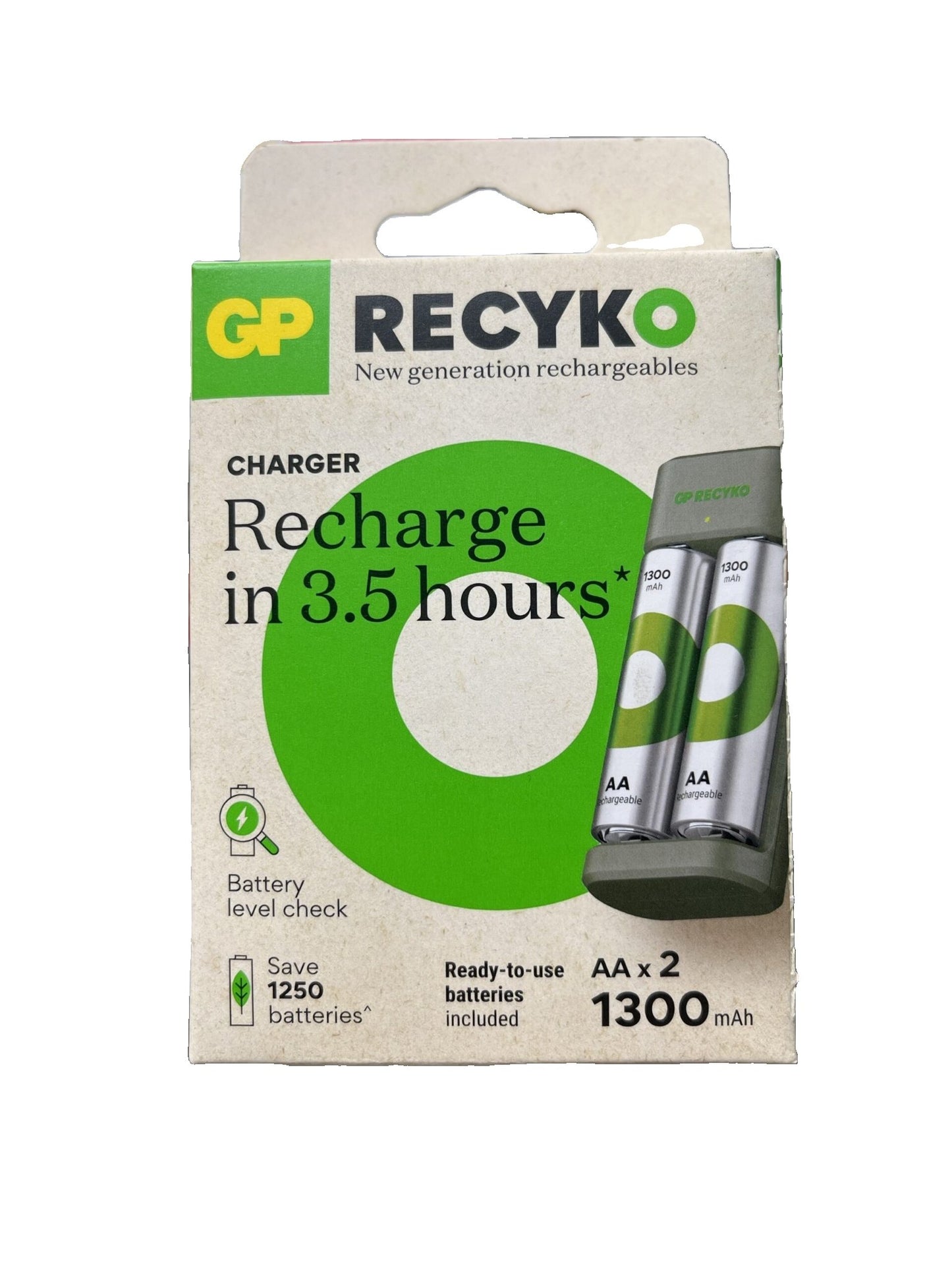 Cargador de Pilas + Pilas AA x2 GP 1300mAh